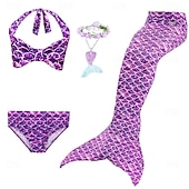 cheap Mermaid Swimsuit-Kids Girls&#039; Five Piece Mermaid Swimwear Swimwear Bikini Swimming Rainbow Cute Sexy Print Bathing Suits 3-10 Years Summer Light Blue Rose Gold