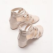 olcso Block Heels-Női Magassarkúak Szandálok Római cipő Keresztpántos sarkú cipő Parti Bálint nap Napi Kivág Vastag sarok Lábujj nélküli Elegáns Szüret minimalizmus Mikrobiális bőr Cipzár Fekete Fehér Zöld