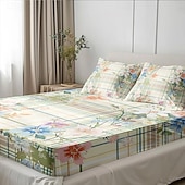 abordables Sábanas y funda de almohada-Juego de sábanas ajustables con patrón de primavera a rayas florales 100% algodón, sábanas sedosas y transpirables ultra suaves, sábanas con bolsillos profundos, tamaño queen king de 3 piezas
