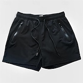 economico Pantaloncini casual-Per uomo Pantaloncini da sudore Pantaloncini Pantaloncini casual Cerniera A cordoncino Vita elastica Liscio Comfort Breve Per eventi Spiaggia Fine settimana Di tendenza Informale Nero Bianco Media