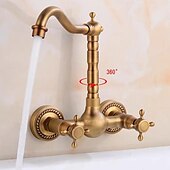 abordables Robinets de lavabo-Robinet lavabo - Rotatif / Classique Laiton Antique Montage Extérieur Mitigeur deux trousBath Taps