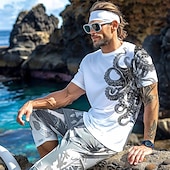 economico Tropische Urlaub-T-Shirts-Per uomo Animali Polpo maglietta Manica corta maglietta Stampa 3D Girocollo Camicia Festività Informale Stile resort Sportivo Per eventi Per uscire Bianco Blu Cachi Primavera estate Abbigliamento S M