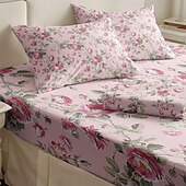 baratos Lençóis e fronhas-feliz dia das mães 100% algodão rosa primavera padrão conjunto de lençóis ultra macios e respiráveis lençóis de seda lençóis de cama com bolso profundo 3 peças queen king size