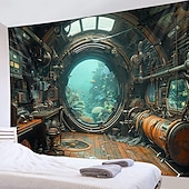 お買い得  オーシャンビーチのタペストリー-潜水艦キャビン海中タペストリー壁アート大型タペストリー壁画装飾写真の背景ブランケットカーテンホームベッドルームリビングルーム装飾
