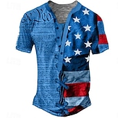 abordables Drapeau-Homme Graphic Lettre Drapeau américain T shirt Chemise Henley Shirt Tee Manche Courte 3D effet Design basique Classique Extérieur du quotidien Des sports Eté Bleu Kaki Gris Henley T-shirt Henley