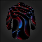 preiswerte Geometrische Muster-Herren 3D-Druck Geometrische Muster Knopfhemd Bedruckte Hemden Langarm Subkulturell Urlaub Party Strasse Frühling Sommer Umlegekragen Bedruckt Button-Down Rote Blau Grau