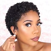 economico Parrucche di capelli veri senza cuffia-capelli umani ricci afro crespi parrucche corte per le donne parrucca piena e soffice fatta a macchina capelli umani taglio pixie parrucca sostitutiva dei capelli senza colla dall&#039;aspetto naturale