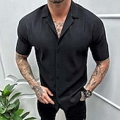economico camicia da uomo con bottoni-Per uomo Camicia Camicia Estiva Camicia casual Camicia da Spiaggia Camicia con colletto cubano Camicia con Bottoni Nero Bianco Kaki Grigio Manica Corta Semplice Colletto Vacanza Ferie Abbigliamento