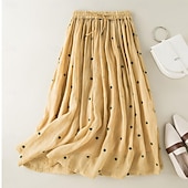 abordables Robes-Femme Jupe Trapèze Mode Décontractées Maxi Taille haute Jupes Pois Imprimer Casual Quotidien Fin de semaine Jaune bleu marine Marron Vert Eté Coton et lin