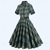 abordables Robes-Rétro Vintage Années 1950 Rockabilly Midi Robe Robe trapèze Robe Évasée À carreaux Femmes Mascarade Mascarade Date Enterrement de Vie de Jeune Fille Adulte Robe Robes de soirée Printemps &amp; Été