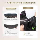 economico Clip nelle estensioni-Estensioni per capelli in filo invisibile con 4 clip di sicurezza, fascia trasparente, misura regolabile, posticci sintetici lunghi ondulati per donna