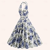 preiswerte Kleider-Retro Vintage 1950er Träger Midlänge Flapper Kleid Kleid Swing-Kleid Blumen Damen Maskerade Maskerade Date Junggesellinnenabschiedsparty Erwachsene Kleid Abschlussballkleider Frühling &amp; Sommer
