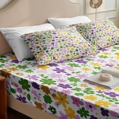 cheap Sheets &amp; Pillowcase-Floral Spring Fitted Sheet Set Ultra Soft Breathable 100% Cotton Silky Bed Sheets Deep Pocket Bedding Sheets 3 Piece Queen King Size