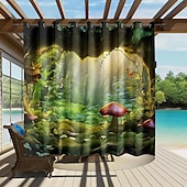 preiswerte Wasserdichte Vorhänge-Wasserdichter Outdoor Vorhang Außenvorhang für Privatsphäre, Außenjalousien, verschiebbare Terrassenvorhangvorhänge, Pergolavorhänge mit Ösen, Pilzwald für Pavillon, Balkon, Veranda, Party
