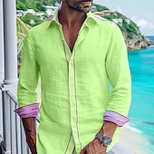 economico Vacanza-Per uomo Camicia camicia di lino Camicia estiva Abbigliamento mare Camicia con bottoni Liscio Da mare Curise Bianco Blu Verde Manica lunga Colletto Primavera estate Abbigliamento
