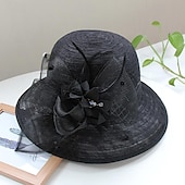 cheap Fascinators-Fascinators Hats Headwear Organza Bucket Hat Straw Hat Sun Hat Wedding Casual Holiday Tea Party Beach Elegant Vintage With Feather Bows Headpiece Headwear