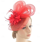 levne Svatební čelenka-Fascinátory Klobouky Doplňky do vlasů Organza 30. léta Cylindr Závojový klobouk Dostih koktejl Elegantní Luxus S Peří Mašličky Přílba Pokrývky Hlavy