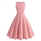 abordables Robes-Rétro Vintage Années 1950 Midi Robe Robe Trapèze Robe trapèze Couleur Unie Femmes Mascarade Halloween Mascarade Date Adulte Robe Robes de soirée