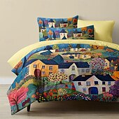 voordelige Dekbedovertreksets-100% katoenen dekbedovertrekset met landschapsmotief zacht 3-delig luxe beddengoedset woondecoratie cadeau koning koningin dekbedovertrek