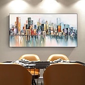 cheap Landscape Paintings-Handmade Oil Painting Canvas Wall Art Decoration Abstract City Architecture Streetscape Landscape for Home Decor Rolled Frameless Unstretched Painting