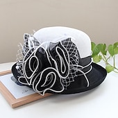 cheap Fascinators-Fascinators Hats Headwear Polyester Bucket Hat Straw Hat Sun Hat Casual Holiday Elegant Vintage With Feather Bows Headpiece Headwear