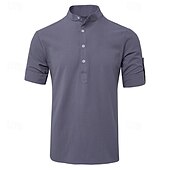 economico Casual da lavoro-Per uomo Camicia camicia di lino Camicia in lino e cotone Camicia in cotone bianco Camicia con colletto cinese Camicia con colletto alla coreana Liscio Da mare Strada Nero Bianco Blu marino Blu