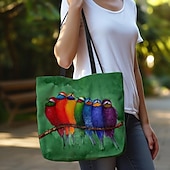cheap Handbag &amp; Totes-Colorful Birds Print Tote Bag – Artistic Eco-Friendly Reusable Shoulder Bag for Women, Casual Everyday Handbag