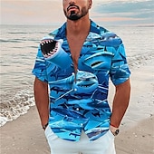billiga Ocean Print-Herr Tropisk Fisk Undervattens värld Skjorta Hawaii skjorta Lägerskjorta Kortärmad Skjorta Nedvikt Mode Designer Ledigt Utomhus Gata Ledigt Havsblått Marinblå Marinblå 3D-tryck S M L
