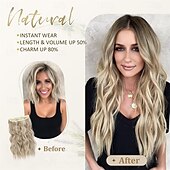 economico Clip nelle estensioni-Estensioni per capelli in filo invisibile con 4 clip di sicurezza, fascia trasparente, misura regolabile, posticci sintetici lunghi ondulati per donna