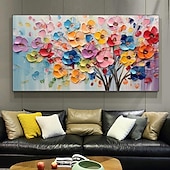 preiswerte Blumen-/Botanische Gemälde-Großes Pflaumenblüten-Ölgemälde, handgemalte rosa Blumen, Leinwand-Wandkunst, dicke Textur, Palettenmesser-Gemälde, Nachttisch-Kunst, Jubiläumsgeschenk, Heimdekoration
