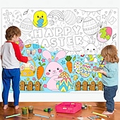 economico pittura, disegno e materiale artistico-tovaglia da colorare di pasqua, runner da tavolo da colorare con 12 pennelli attività del coniglietto di pasqua poster del coniglietto di pasqua striscione del coniglietto di pasqua per le bomboniere