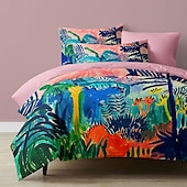 voordelige Dekbedovertreksets-Dekbedovertrekset met tropisch plantenpatroon, zachte 3-delige luxe katoenen beddengoedset, woondecoratie, cadeau voor twee volledige kingsize, queensize dekbedovertrekken