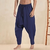 billiga Retro-Herr Långbyxor Sommarbyxor Joggarbyxor Baggy Harem Byxor Boho byxor Snörning Elastisk midja Mönster Slät Komfort Andningsfunktion Ledigt Dagligen Streetwear Sport Mode Svart Vit Microelastisk