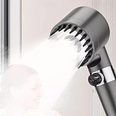 economico Gadget bagno-Soffione doccia portatile pressurizzato nero da 1 pezzo, soffione doccia con uscita acqua regolabile in 3 modalità, soffione doccia massaggiante rotondo, hardware per il bagno, accessori per il bagno