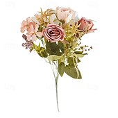 baratos Sr e Sra Casamento-Flor simulada 6 garfos fumaça e chuva rosa decoração de casa flor artificial rosa flor de seda estilo europeu esquema de cores mesa de jantar de hotel arranjo de flores