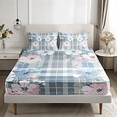 abordables Sábanas y funda de almohada-Juego de sábanas ajustables con patrón de primavera a rayas florales 100% algodón, sábanas sedosas y transpirables ultra suaves, sábanas con bolsillos profundos, tamaño queen king de 3 piezas