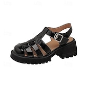 economico Sandali da donna-sandali da pescatore bianchi da donna con suola spessa e cinturino con fibbia, scarpe vintage in similpelle chiuse per l&#039;estate, l&#039;uso quotidiano e gli outfit casual