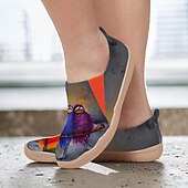cheap Women&#039;s Sneakers-Women&#039;s Sneakers Flats Slip-Ons Print Shoes Slip-on Sneakers Daily Travel Bird Painting Flat Heel Vacation Casual Comfort Canvas Loafer Light Red Blue Green