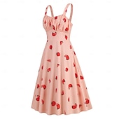 levne Šaty-Retro 50. léta Rockabilly Ke kolenům Šaty Houpací šaty Flare šaty Lodičkový Květinový Ovoce Jahody Maškarní kostým Dámské Čajový dýchánek Běžné / Denní loučení se svobodou nevěsty Dospělí Šaty Šaty
