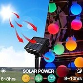 abordables Guirlandes solaires-Guirlande lumineuse solaire à LED, 8 modes d&#039;éclairage, 30/50/100 LED, lumières imperméables extérieures pour vacances, cour, pelouse, jardin, balcon, mariage, camping, décoration de fête