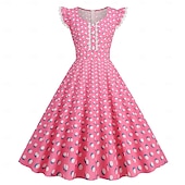 levne Šaty-Retro 50. léta Rockabilly Šaty Houpací šaty Flare šaty Puntíkované Dámské předvečer Všech svatých Plesová maškaráda Na den loučení se svobodou nevěsty Dospělí Šaty Šaty pro návrat domů