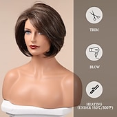 baratos Perucas Sintéticas sem Touca-Peruca bob marrom perucas de cabelo curto para mulheres destaque peruca sintética de fibra resistente ao calor com aparência natural de 10 polegadas