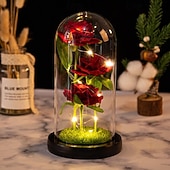 abordables Luces decorativas-Luz nocturna decorativa de rosa LED simulada para el Día de la Madre 21.5 * 11.5CM Regalo para novia esposa y madre Luz ornamental de ambiente en dormitorio interior batería AAA cubierta transparente