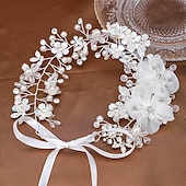 billige Tiaraer og Krone-Crown Tiaras pannebånd Hodeplagg Imitert Perle Strass Bryllup cocktail Luksus Retro Rød Med Imiterte Perler Sløyfer Hodeplagg Hodeplagg