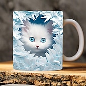 billiga Muggar och koppar-3d kattungar hål i en väggmugg, 3d vit kattmugg 3d nyhet kattmuggar kattälskare kaffemugg kattklubbkopp vit keramisk mugg presenter för män kvinnor