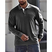 preiswerte Klassisches Poloshirt für Herren-Herren Poloshirt aus Baumwolle Golfhemd Arbeit Casual Kargen Langarm Basic Modern Glatt Taste Tasche Frühling &amp; Herbst Regular Fit Dunkelrot Wein Aprikose Dunkelgrau Wasserblau Schwarz Poloshirt aus