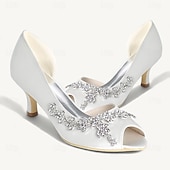 abordables Semi-formel-Femme Chaussures de mariage Chaussures bling-bling Chaussures scintillantes Chaussures de mariée Strass Talon de chaton Bout ouvert Elégant Satin Mocassins Argent Blanche Ivoire