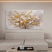 お買い得  花/植物画-手作り油絵キャンバス壁アート装飾ライト高級抽象ゴールド花家の装飾ロールフレームレス未伸張絵画