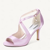 billige Prom-kvinners sateng peep-toe hæler med perle ankel stropp – elegante champagne bryllup sko for bruder og brudepiker