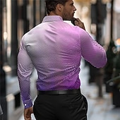 cheap Men&#039;s Dress Shirts-Men&#039;s Dress Shirt Printed Shirts Stripe Street Wear to work Blue Purple Long Sleeve Turndown Spring &amp; Summer Clothing Apparel Print